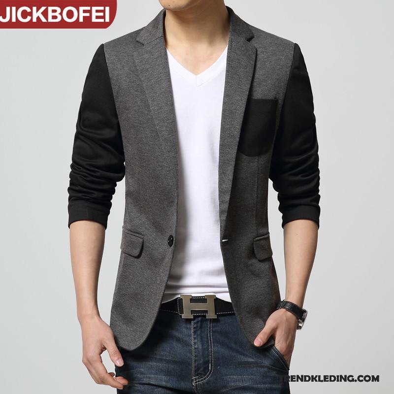 Blazer Heren Jas Casual Slim Fit Pak Mooi Jeugd Grijs